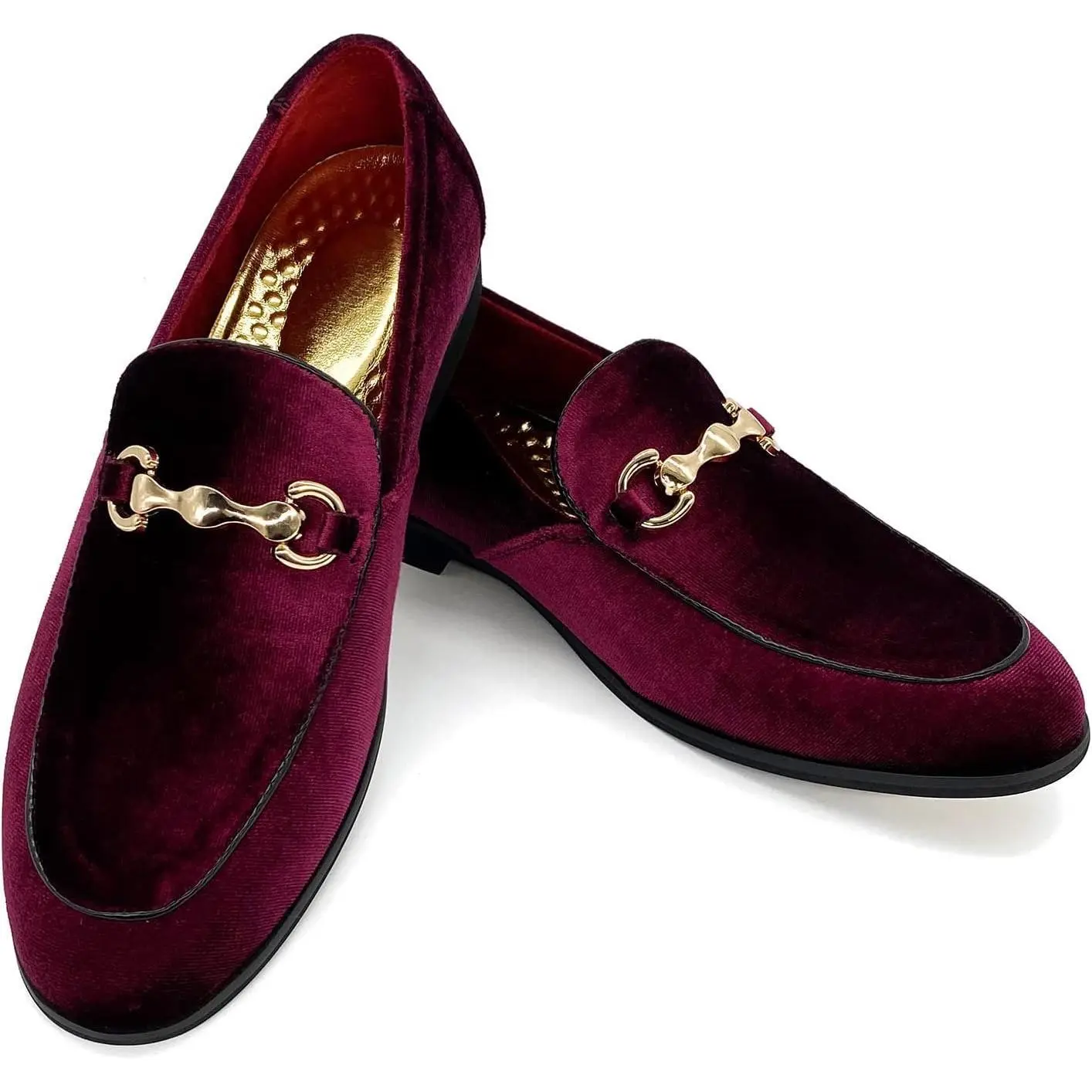 Men\'s Burgundy Rubber Velvet Loafers Glitter Suede Slipper Slip-On Tuxedo Shoes Men main image 4