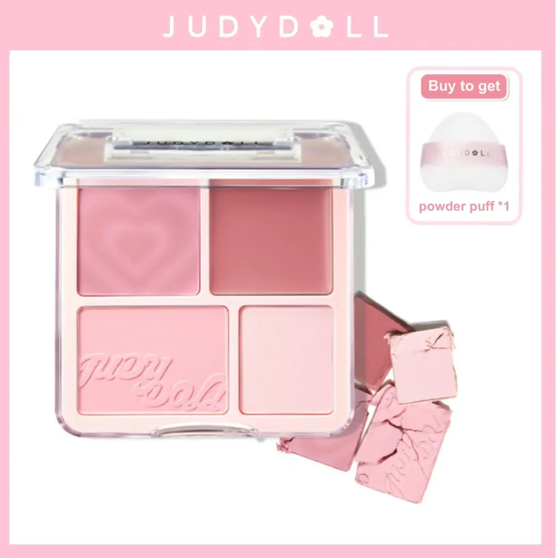 Judydoll 2-in-1 Highlight & Cheek Palette, Powder & Cream Cosmetic for Color Correction, Long-Lasting Smooth Finish in Light Pink Natural Tone, Beauty Products for Adults, Family, Lightweight