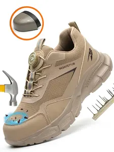 Men's Casual Knob Design Steel Toe Outdoor Shoes, Steel Toe Safety Sneakers, Lightweight Comfortable Wear-resistant Work Shoes, Anti-impact & Anti-puncture Safety Shoes, Walking Shoes, Steel Toe Trainers