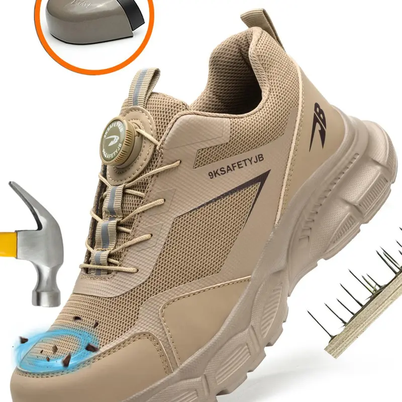 Men's Casual Knob Design Steel Toe Outdoor Shoes, Steel Toe Safety Sneakers, Lightweight Comfortable Wear-resistant Work Shoes, Anti-impact & Anti-puncture Safety Shoes, Walking Shoes, Steel Toe Trainers, Steel Toe Footwear