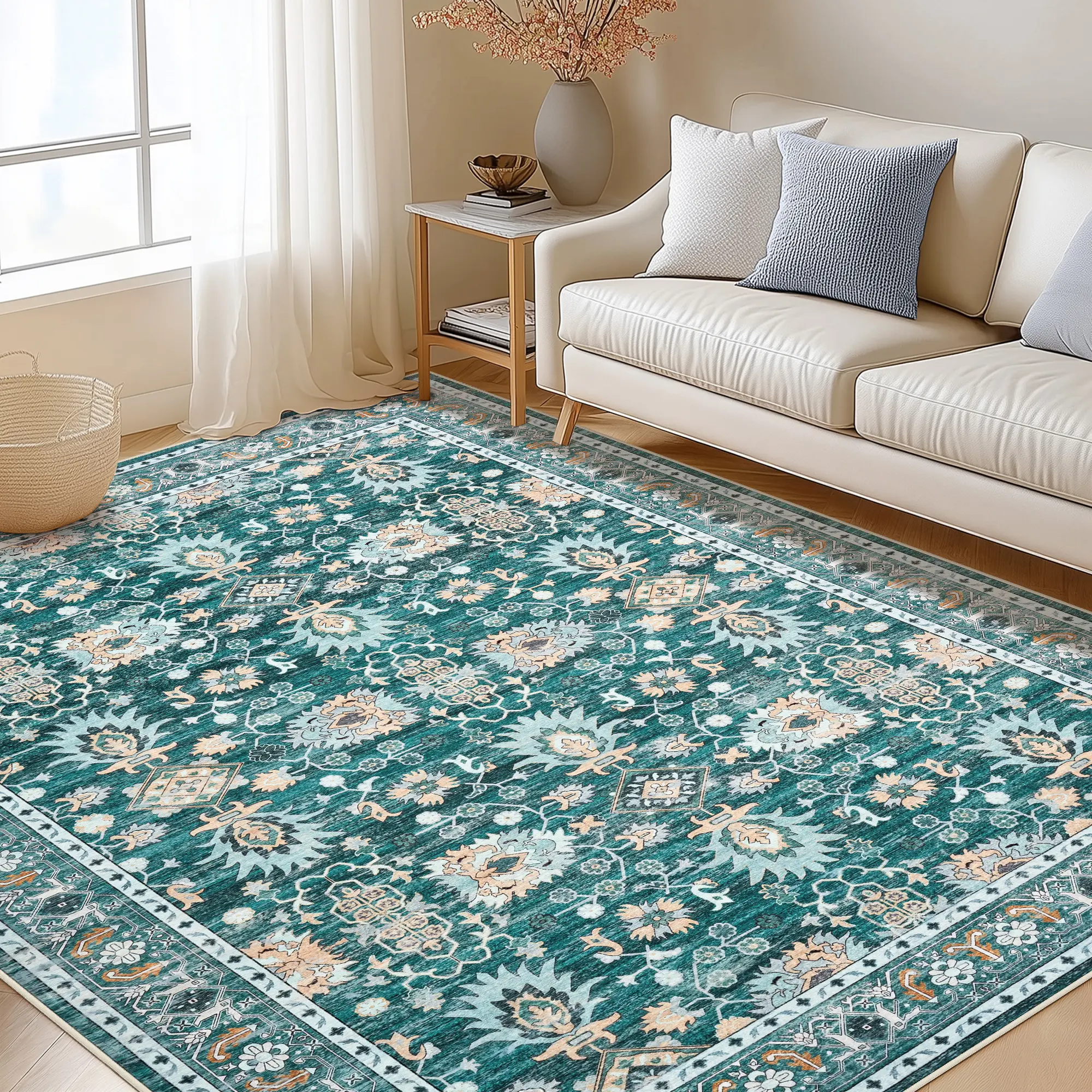 XL Pearl Velvet Printed Persian Area Rug - Washable, Foldable Scattered Starlight Design, Ideal for Larger Spaces