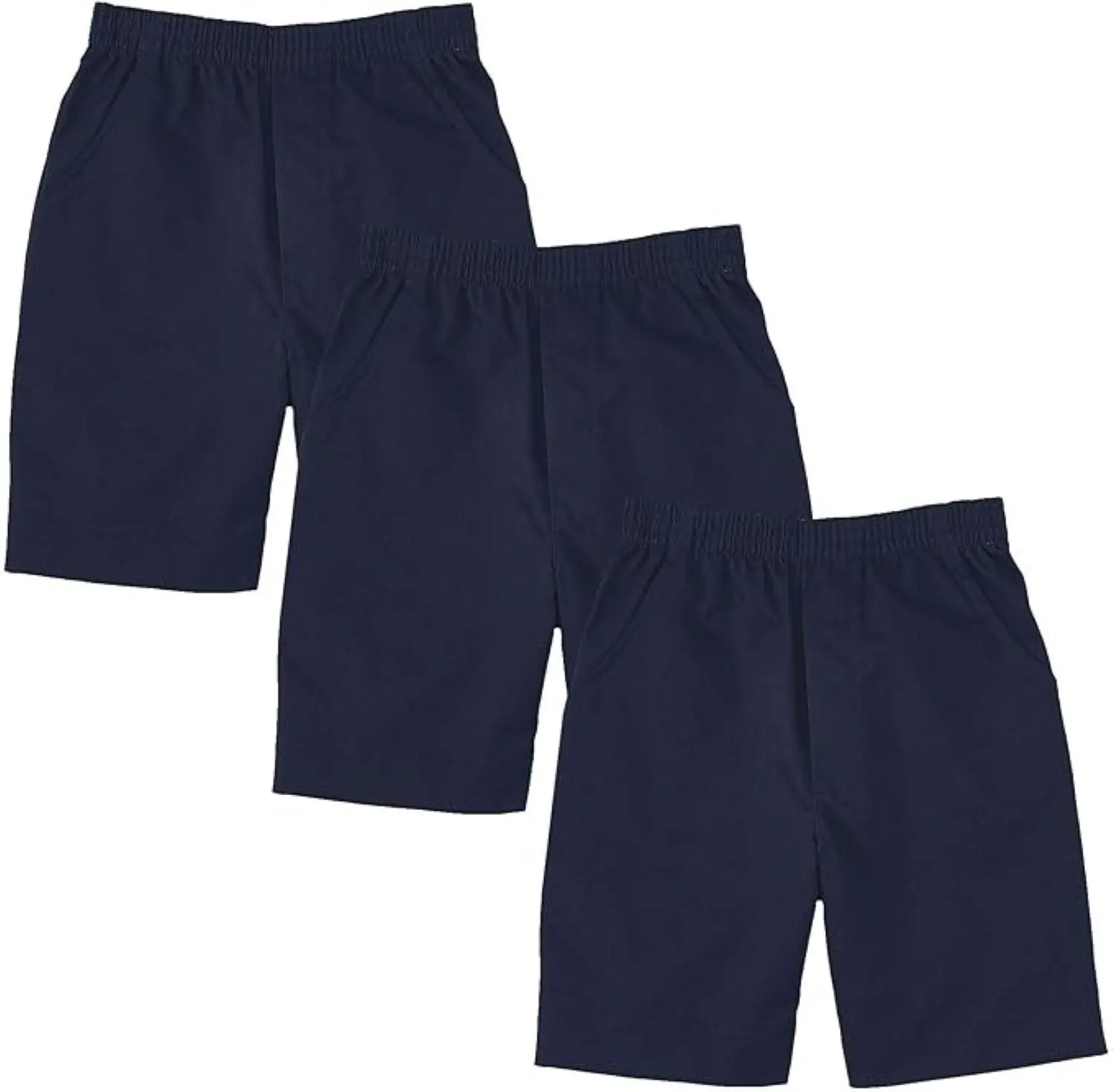 School Uniform Pull-On Navy Shorts, Elastic Waist Twill Bottoms, Comfort Fit School Apparel SBU32 3 Pack