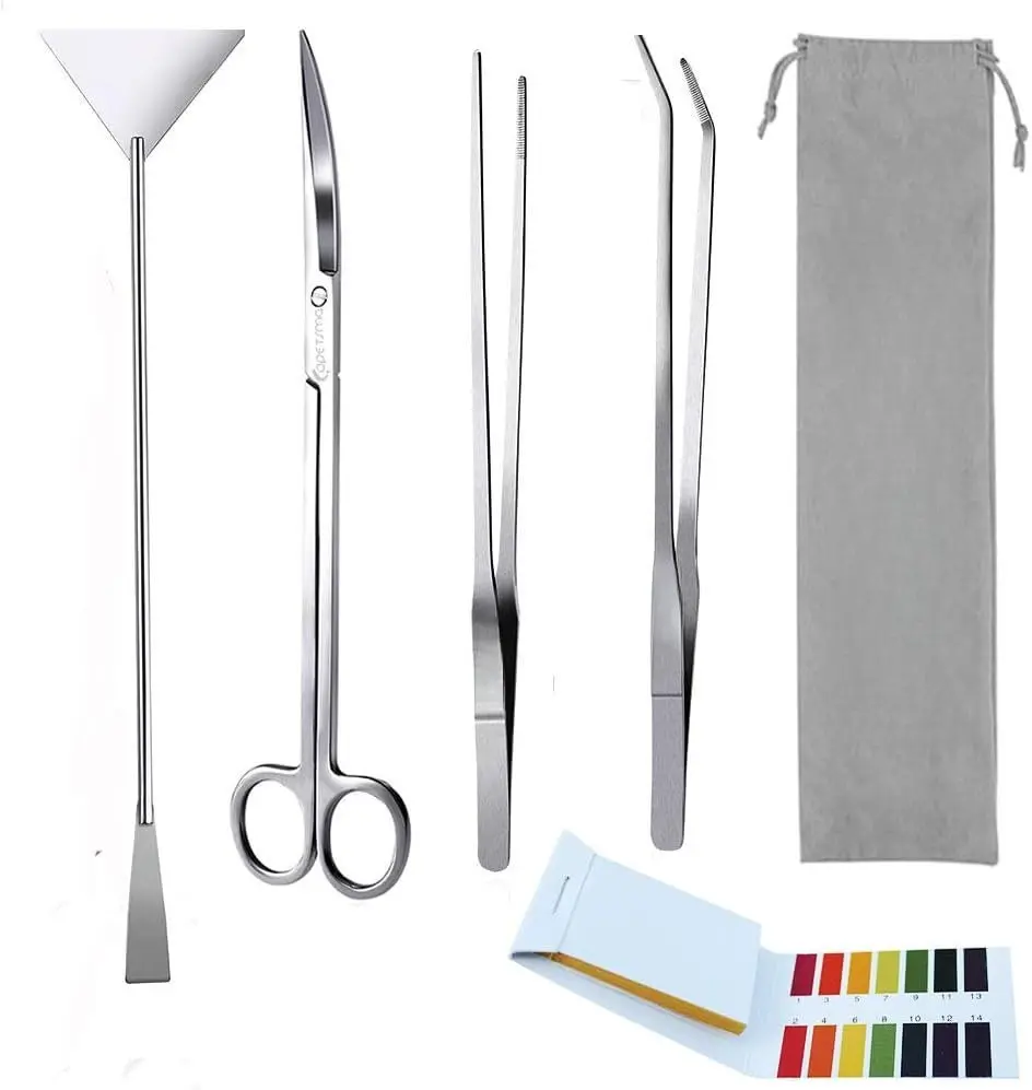 Aquascape Tools, Long Stainless Steel Aquarium  Tools Aquarium Tweezers  Spatula Tool Set Bonsai Kit Algae Scrapers Aquarium Cleaning Kit for Fish Tank Starter kit