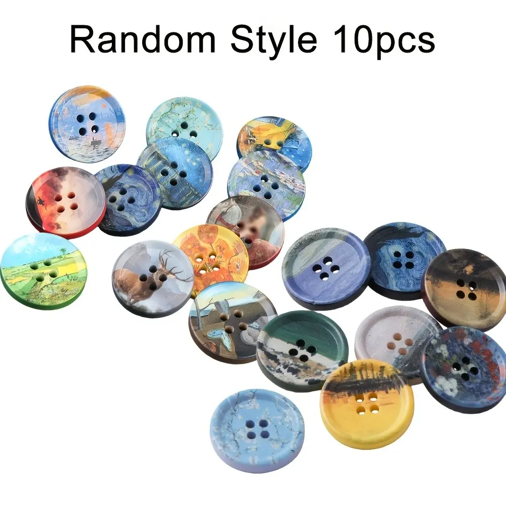 10 Decorative Buttons, Rural Oil Painting Style, Mixed Styles, Round Buttons, Unisex Jacket Coat Buttons, Sewing Accessories, Multi Button, Button Design