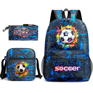 2026 World Cup Funny Graphic 3pcs School Backpack Soccer Backpack Football Backpacks Durable Soccer Ball Theme Bookbag Sport Daypack Travel Bag for Kids Girls Boys Gifts
