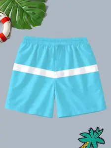 Men's Light Blue Bottom Stripe Printed Swim Trunks, Casual Summer Vacation Shorts, Fitted All-Season Boxers/trunks