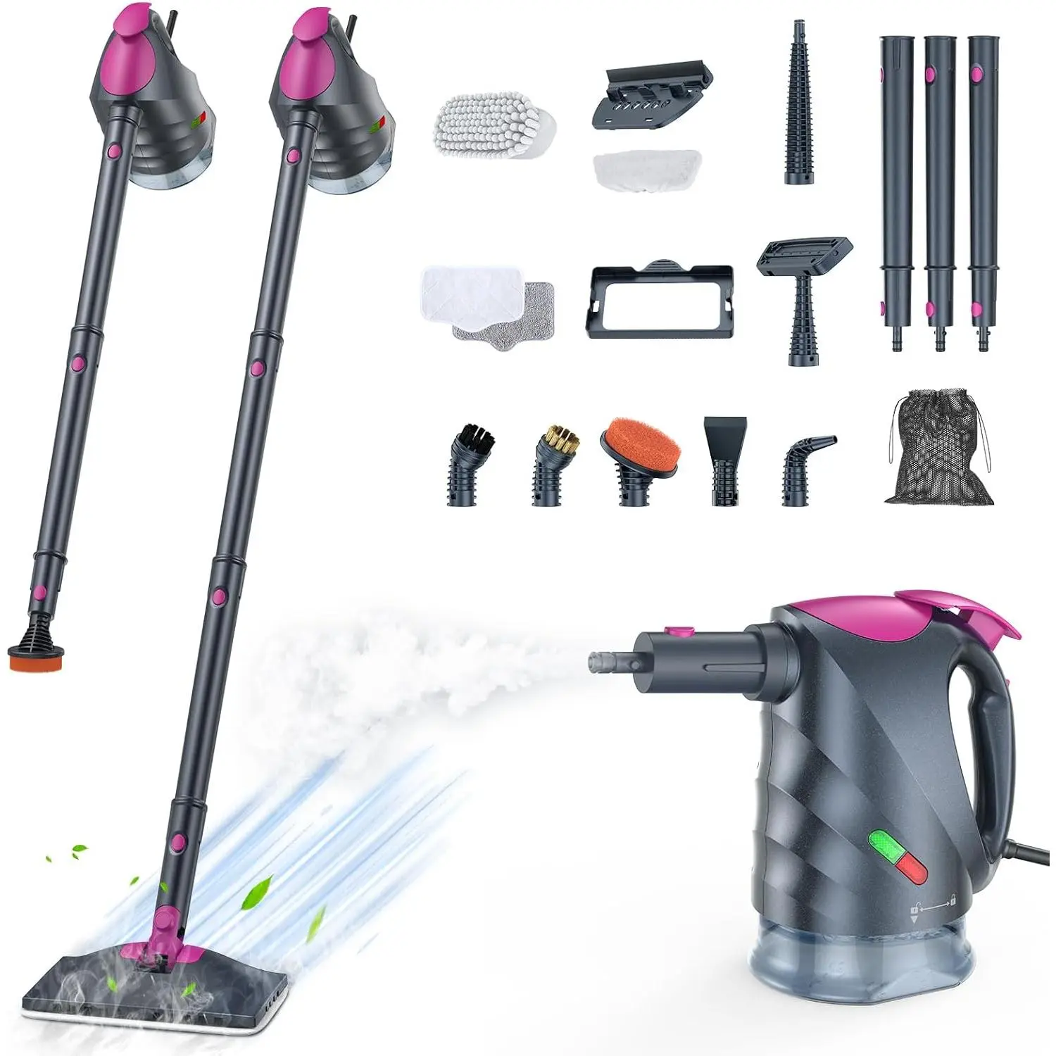10-in-1 Steam Cleaner, Steam Mop with Detachable Handheld Steamer, 320ml Water , 10s  Heating, Portable Steamer for Cleaning Floor, Tiles, Kitchen, Window, BBQ Grill, , Gray