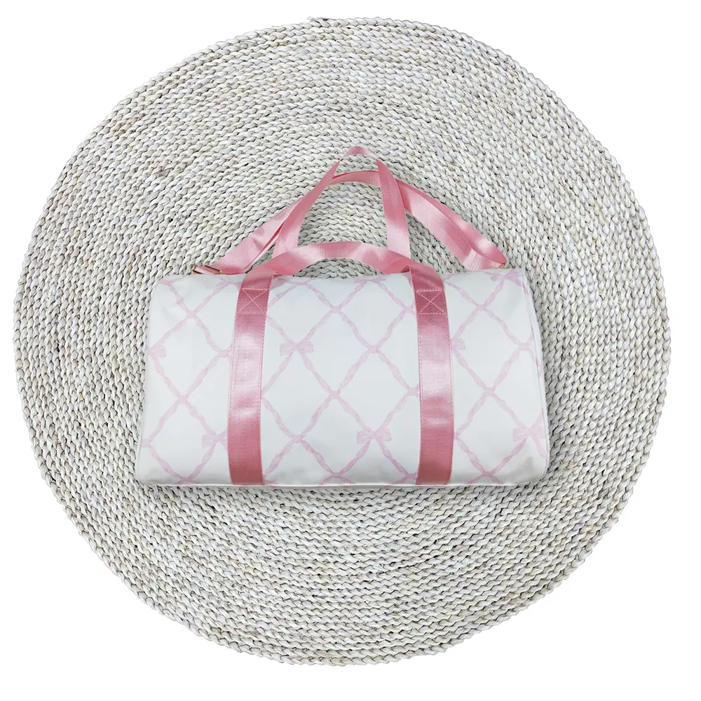 Adult Women White Pink Bows Gym Sports Duffel Travel Weekender Bags