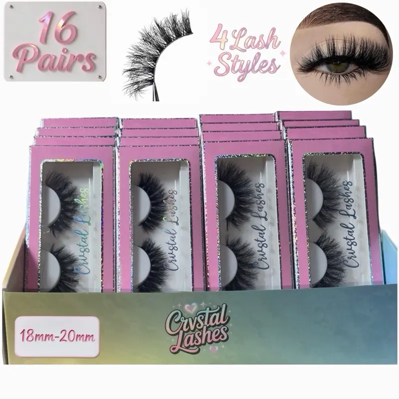 16 Pairs Lashes 4 Fluffy Styles 15mm-20mm High-Quality Full Volume Reusable Faux Mink Strip Eyelashes Makeup Luxurious 3D Lash