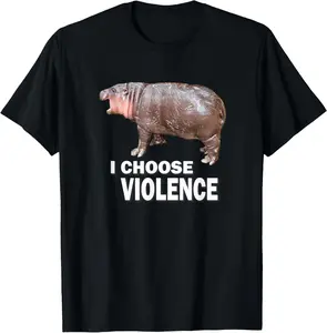 Choose Violence Meme Moo Deng Ungovernable T-Shirt Pure Cotton Graphic Tees Menswear Top: Gifts for Men & Women