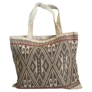 Luang Prabang Diamond Motif Hand Embroidery Handcrafted Silver Beige Bag