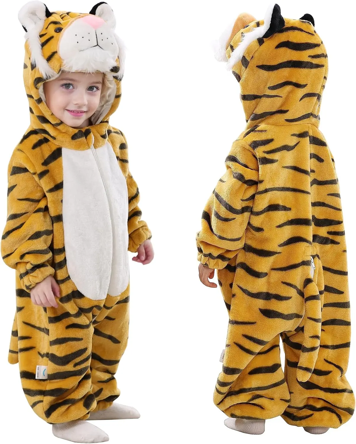 TONWHAR Unisex-Baby Animal Costume for Halloween & Playwear - Tiger Bee Cat Cartoon Hooded Romper Jumpsuit for Infants & Toddlers