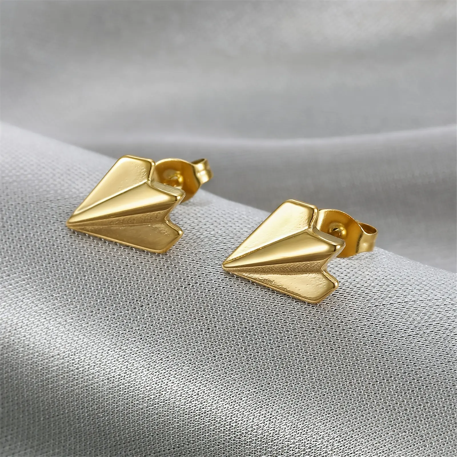 Women's Stainless Steel Paper Airplane Stud Earrings - Minimalist, Stylish, Dainty Elegant Casual Female Fashion Jewelry, Thoughtful Gift, Anniversary Gift Idea, Dainty Elegant Gift Idea