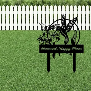 Custom Hummingbird Metal Garden Decor, Bird with Stakes Garden Sign, Personalized Garden Sign, Home Gift
