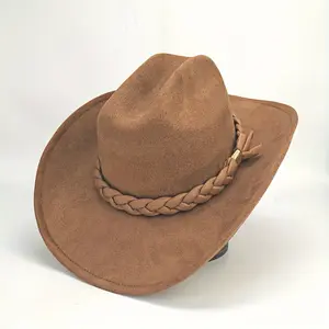 Hand Woven Three Strand Braided Cow Rope Hat Wide Eave Lightweight All Season Universal Brown Western Wind Belt Hard Buckle Durable Woven Rope Suitable for Hiking Horseback Riding and Outdoor Activities Men's Felt Hat Mesh Inland Hat Men's Breathable