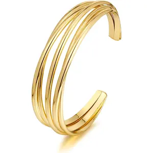 Gold Cuff Bracelet for Women Chunky Multi-layer Cross Wire Open Bracelet Hollow Wide Cuff Bracelets Adjustable Gold Open Cuff Bangle Bracelet