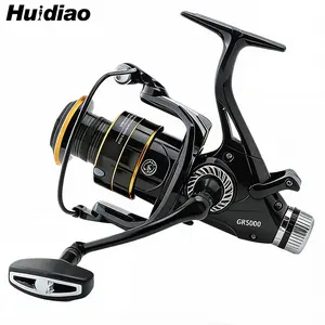 Huidiao GR Beginner Front & Rear Drag Carp Fishing Reel 4.7:1/5.2:1 Gear Ratio 4+1BB Zero Backlash Spinning Reel Dual Drag System 26.4LB/12KG Powerful Drag Tough CNC Metal Spool/Handle for Bass Trout Carp Fishing