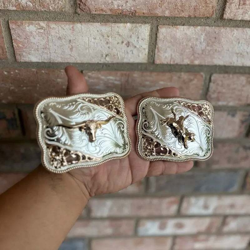 Western Belt Buckle - Longhorn or bull rider Design Fashion Accessory