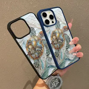 Vibrant Mosaic Sea Turtle Adorable Magnetic Case for iPhone 11/12/13/14/15/16/17 Pro Max&Samsung26/25/24/23/22, MagSafe Compatible Lightweight Anti-Fall Girly Chic Anti-Scratch Slim Clear Stylish Protective Phone Cover for Teen Girls