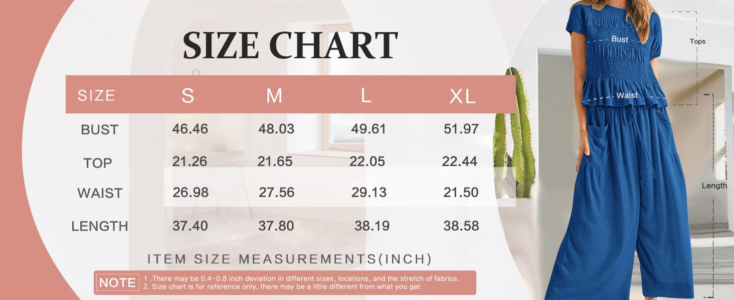 Naeduo Women's 2-Piece Smocked Top & Wide-Leg Pants Set - High-Waisted Lounge Outfit with Pockets Casual Boho Matching Set in Soft Breathable Fabric SpringStatements