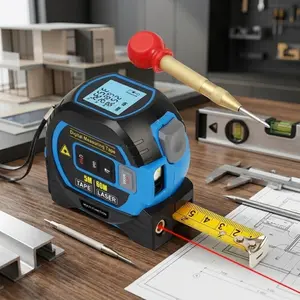 High-Precision Laser Distance Measurer with Backlit LCD, Auto-Lock & Center Punch Attachment for Fast, Accurate Feet/Meter Measurements in Construction, DIY, Indoor & Outdoor Use. Portable, Multi-Unit Tool for Distance, Area, Volume.