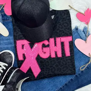 Pink Ribbon Fight Sequins Chenille Patch