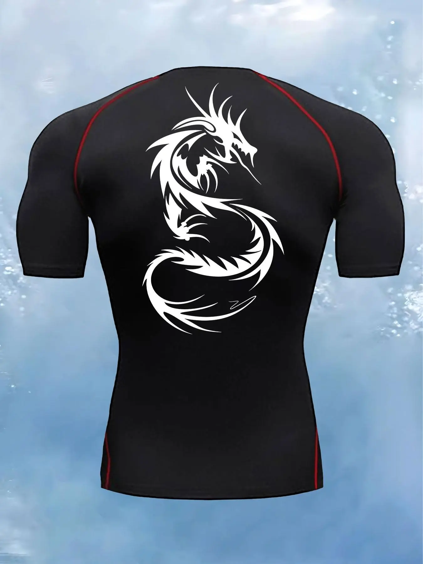 Men's Dragon Print Compression T-Shirt, Compression Workout Shirts, Quick-Dry Breathable Stretch Fabric, Tight-Fitting Short Sleeve Top, Sports Tee for Fitness and Outdoor Activities