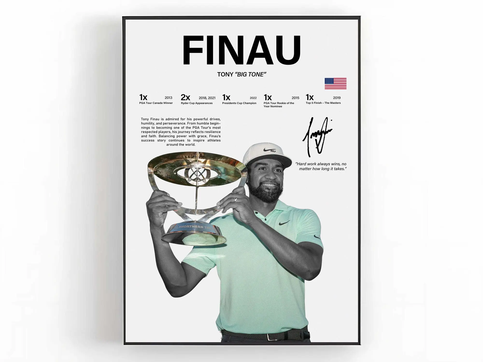 Tony Finau Poster Golf Wall Art Sports Room Decor Golf Fan Gift ( Unframed - Print Only )