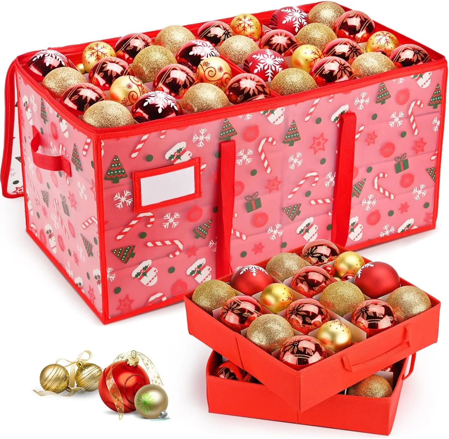 Plastic Christmas Ornament Storage Box with Adjustable Dividers, Waterproof Christmas Storage Containers Keep 128 Capacity, Dual Zippers, Ornament Organizer to Store Holiday Decor-Gloves