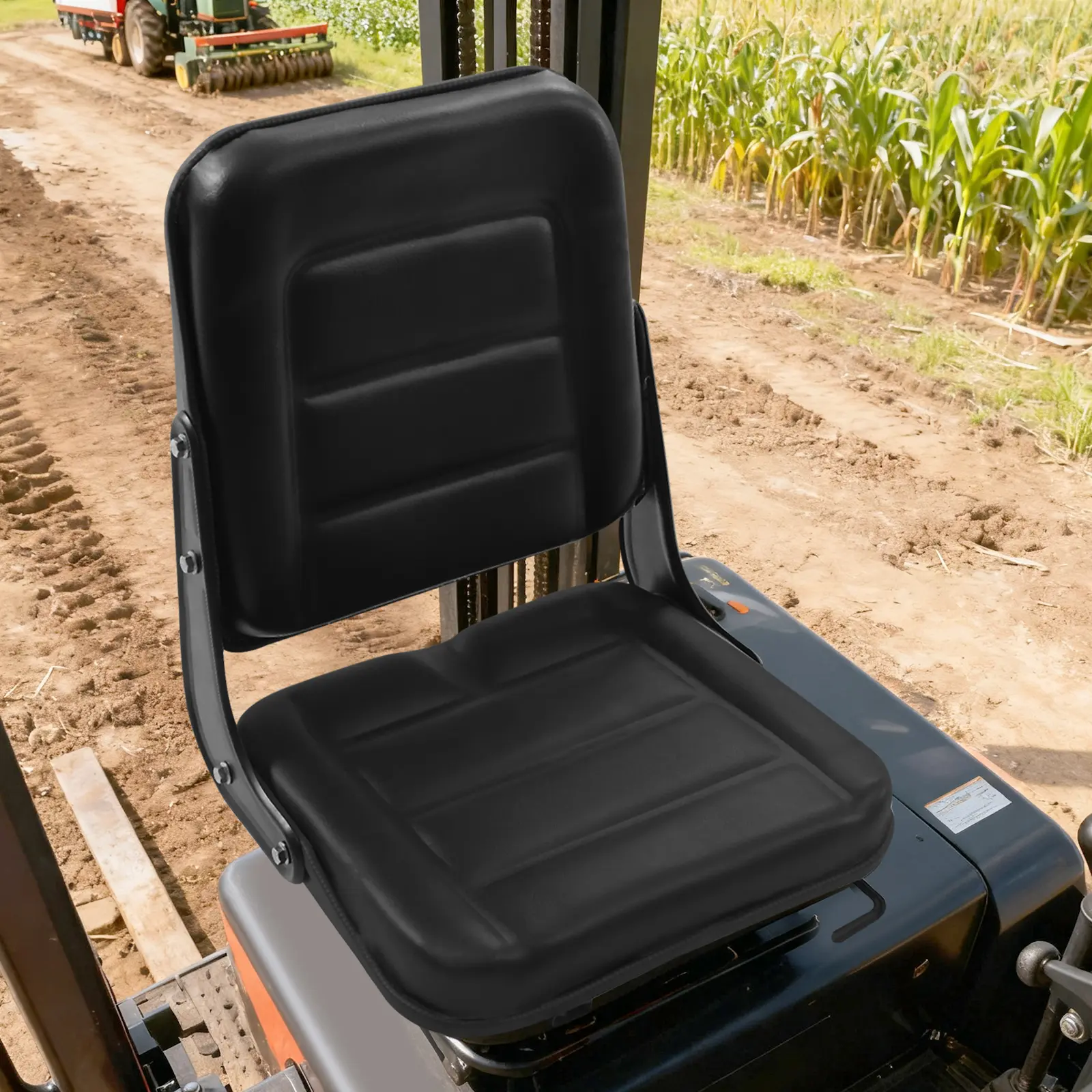 Universal Forklift Seat, Adjustable Tractor Seat with Steel Slides, Heavy Duty PVC Waterproof, Massage Cushion, Fits Forklift Excavator Mower
