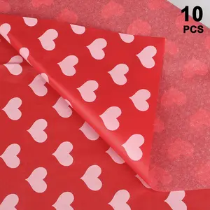 Valentine's Day heart-shaped wrapping paper: red background with white hearts (10 sheets)