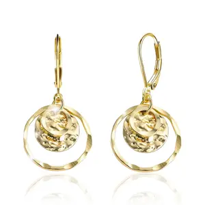 Gold Disc Leverback Earrings for Women Gold and Silver Circle Drop Dangle Earrings Jewelry Hypoallergenic Hammered Leverback Dangle Earrings for Gifts