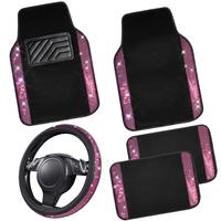 Pink Car Floor Mats + Steering Wheel Cover