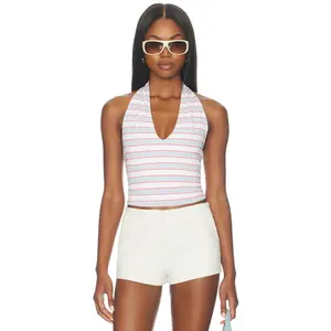 Good American Super Stretch Halter Tank Top in Sky Stripe