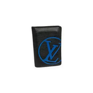 Pre-owned Louis Vuitton Epi leather Small Leather Goods Brazza Wallet Black with blue LV circle logo S014260409092
