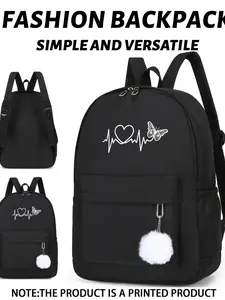 Women's Fashion Heart Butterfly Print Backpack, Large Capacity Multifunctional Travel Shoulder Bag, Casual Daily Use