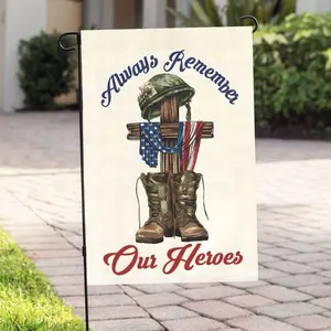 Memorial Day Always Remember Our Heroes Garden Flag Double Sided, Military Soldiers Boots Patriotic Veteran Yard Outdoor Decoration Flag