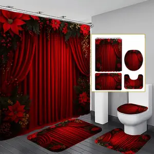 Waterproof Christmas Bathroom Shower Curtain Set, Bathroom Decoration Accessories, 72x72 Inch, Durable Polyester Fiber, Easy Install Hooks, Perfect Holiday Gift