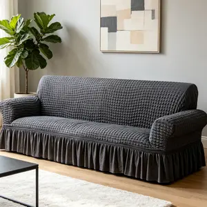 【Deals For You Days】1 Pc Seersucker Sofa Slipcover for Couch, High Elastic Stretchable Full Coverage Furniture Cover, Machine Washable & Durable for All Seasons, Dark Gray