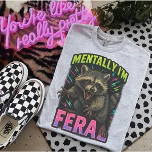 Mentally I’m Feral - Feral Raccoon Shirt - Shirts For Women - Bleached Shirt - Gildan Womenswear Tshirt