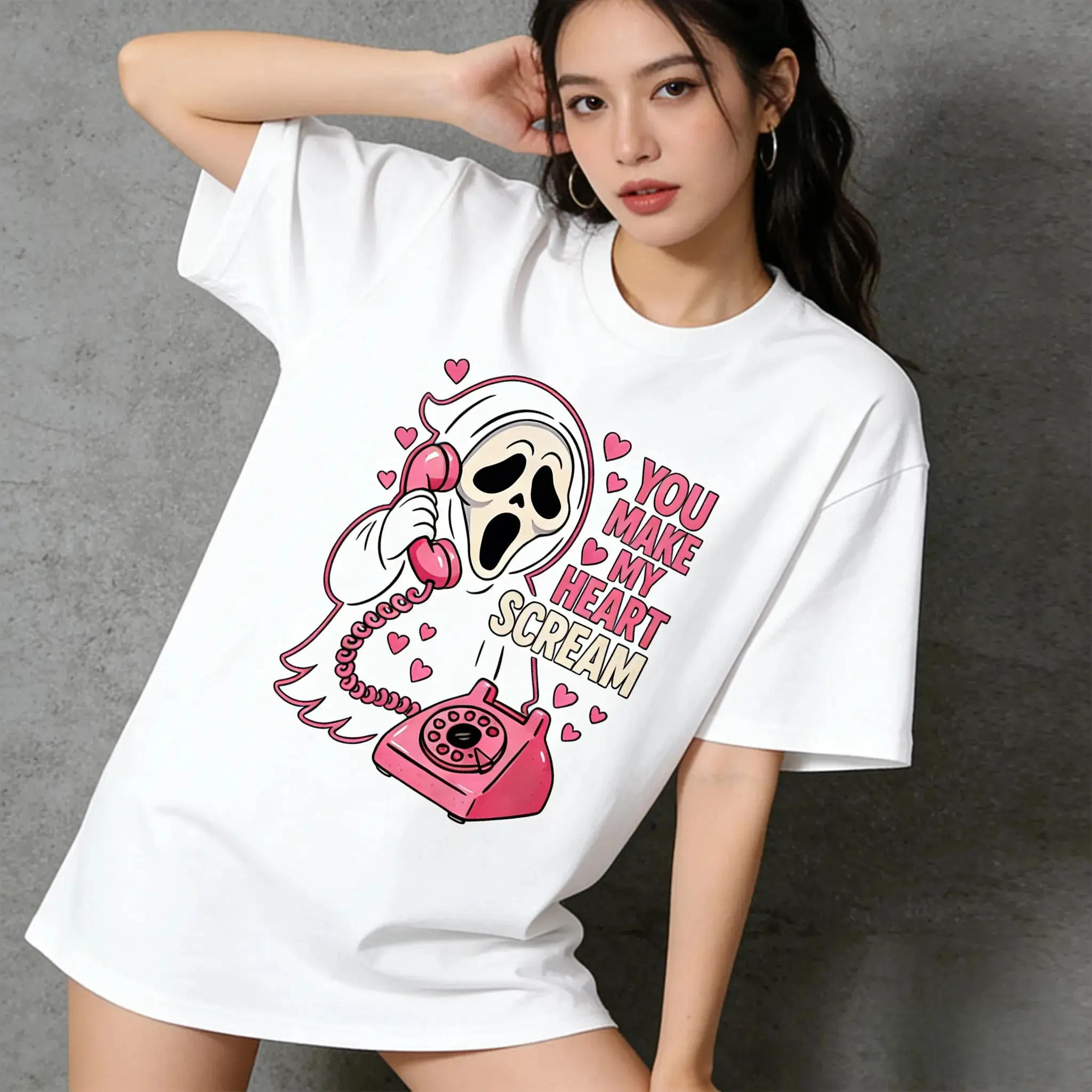 Women's Cotton Round Neck Casual Tshirt - Light Tropical Printed, Cute Creepy Horror Valentine’s Day Streetwear Clothes, Breathable Sports & Outdoor Top