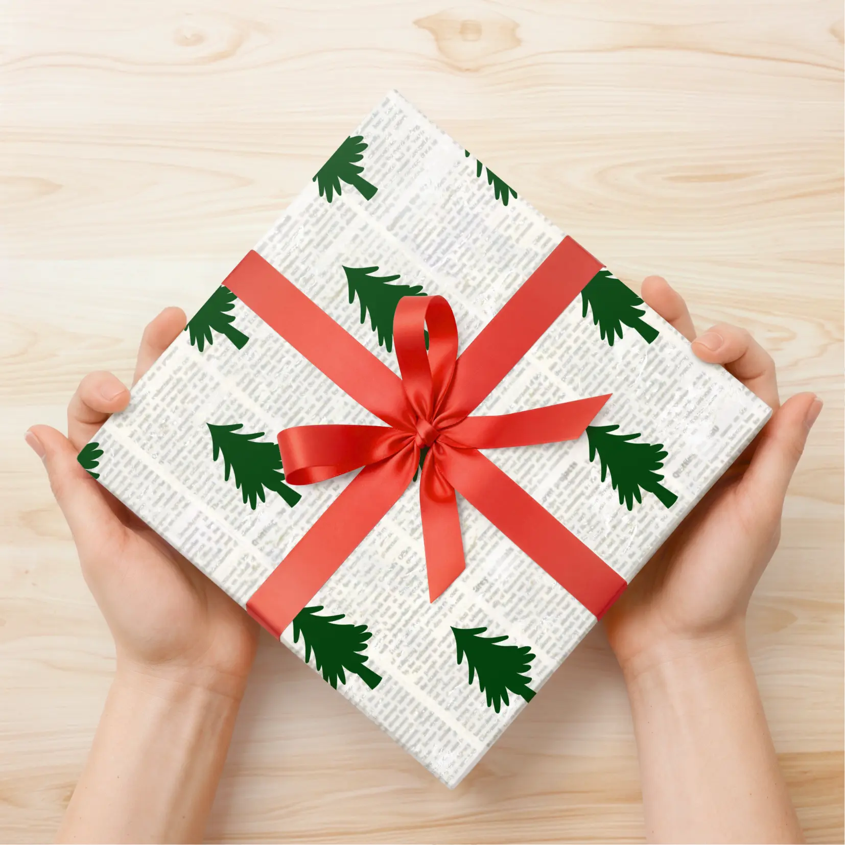 Simple Christmas Wrapping Paper X-Mas Gift Vintage French Country Present Holiday Paper Teddy Bear Gift for Holiday Individual Sheets Rolls Double Sided Printing