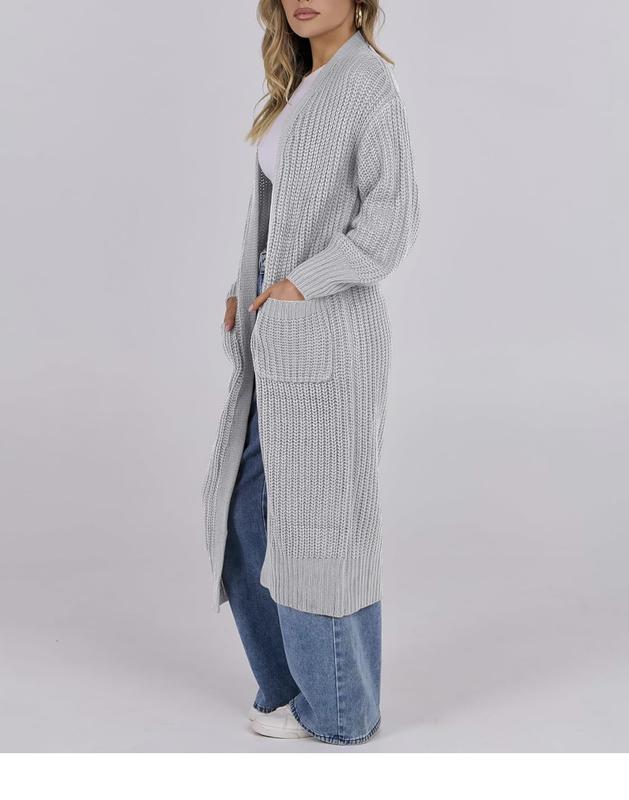 Long Cuff Sleeve Open Front Knit Long Duster Coat With Pockets