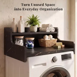 OMCHOM Washer Dryer Countertop, Laundry Wood Shelf Topper with Edge,27.6" Width x 15.7" Depth Cover Guard Organizer for Washer and Dryer Laundry Hamper Counter Storage Organization