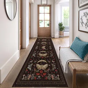 Vintage Butterfly Plant Floral Pattern Rug, Soft Durable Washable Long Carpet Decorative Area Rug for Living Room Bedroom Dining Balcony Home Decor
