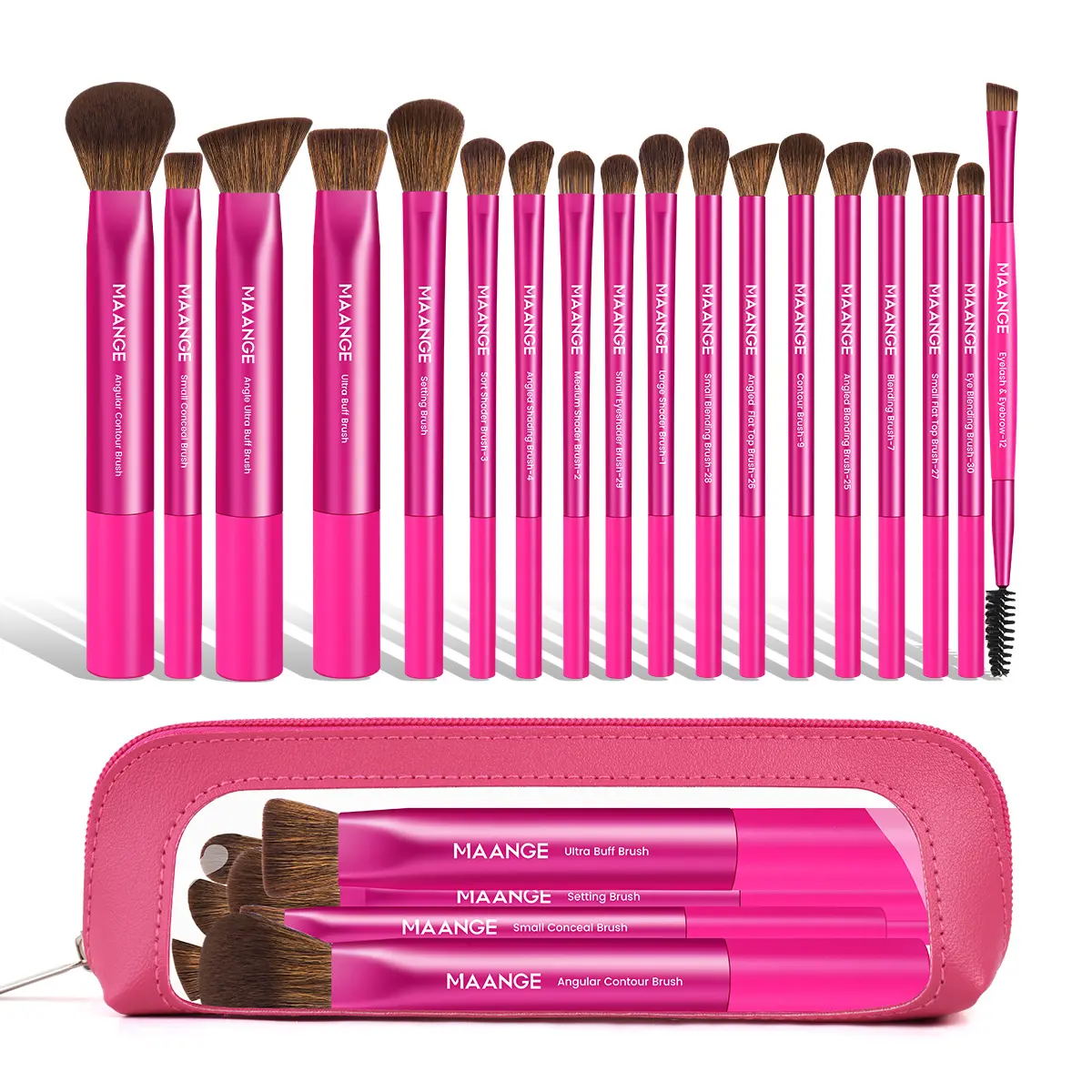 MAANGE 18pcs Makeup Brush Set with Cosmetic Bag, Cosmetic Brushes, Contour Brush Concealer Brush Ultra Buff Brush Eyeshadow Brush Blending Brush Eyelash Brush Eyebrow Brush, Essential Beauty Tool Set, At Home Or On-The-Go, Makeup Brush Kit