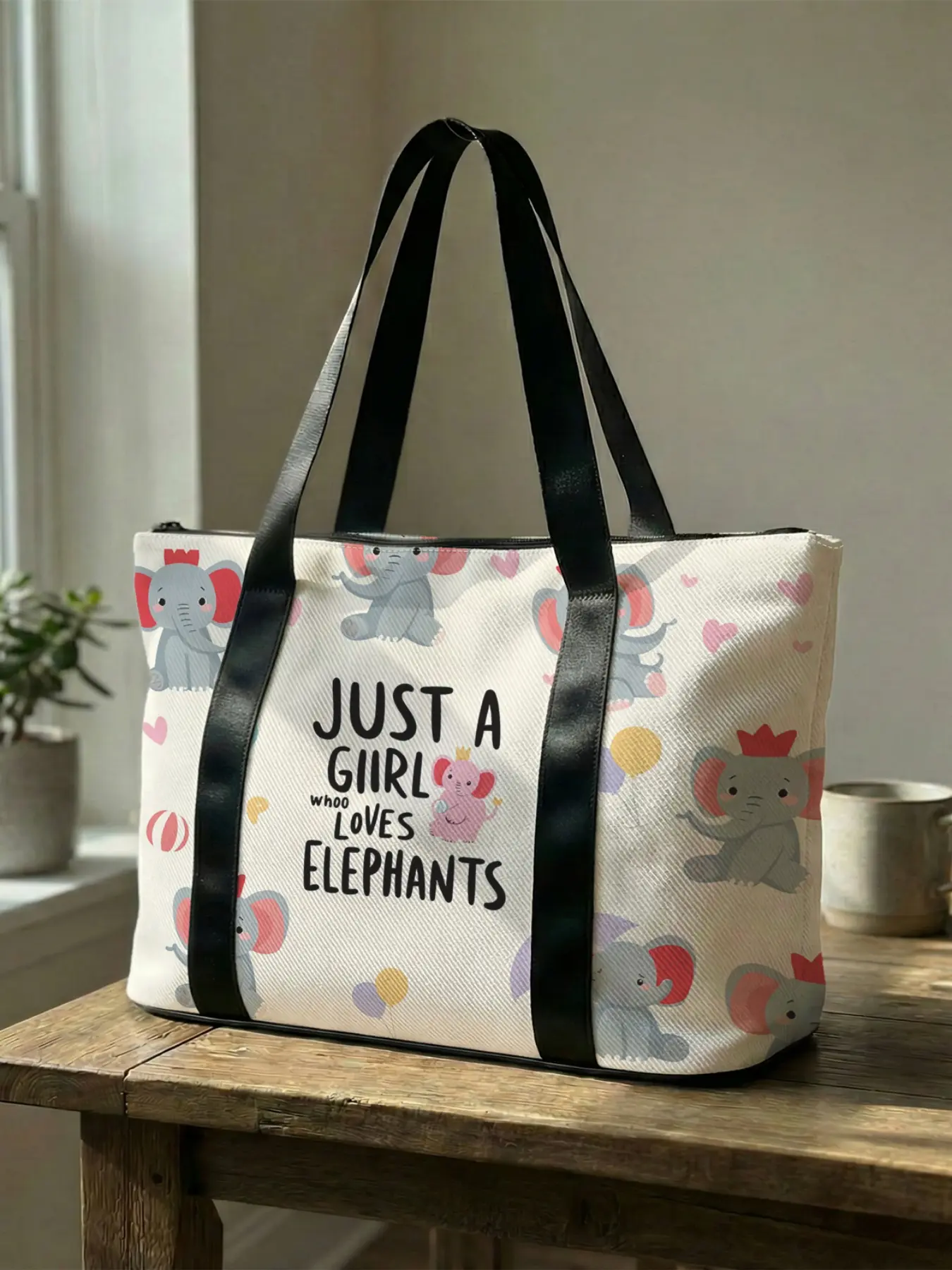 1 piece of Baby Elephant Printed Handbag, Large Capacity Travel Duffel Bag, Portable Overnight Bag, Fashionable Travel Bag, Yoga Gym Bag, Portable Crossbody Bag with Shoe Storage Compartment