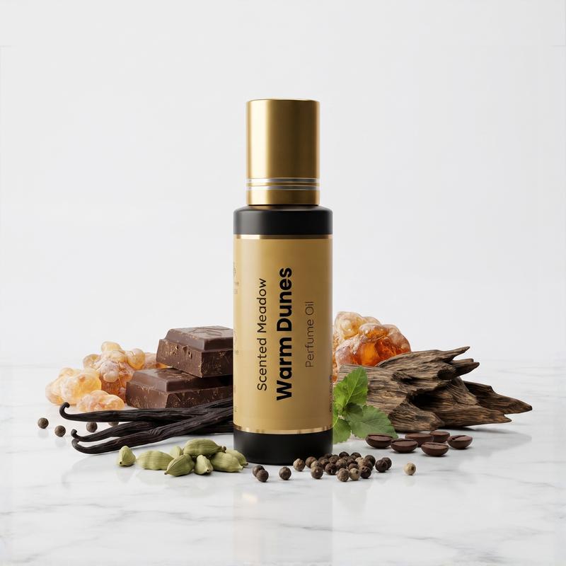 Scented Meadow Warm Dunes – Spiced Whiskey Cacao & Sandalwood Luxury Concentrated Perfume Oil for Men – Long Lasting Alcohol-Free Roll-On