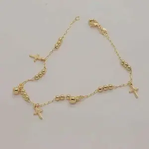 Brand New Brazilian 18k Gold Filled Beaded Cross Bracelet