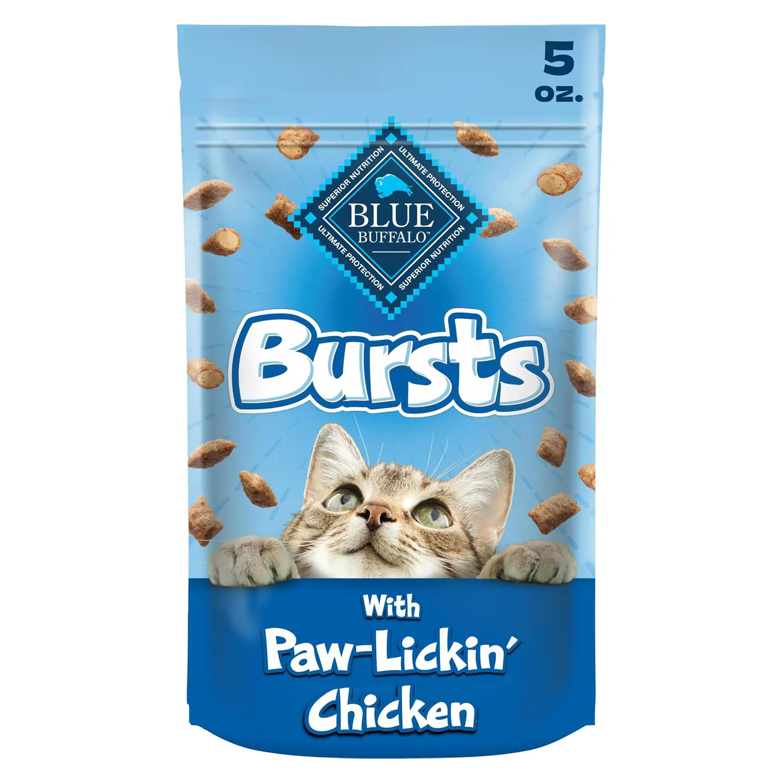 Blue Buffalo Bursts Chicken Crunchy & Creamy Cat Treats, 5 oz Real Chicken First, Crunchy Shell with Creamy Center, No Poultry By-Product, Corn, Wheat, or Soy